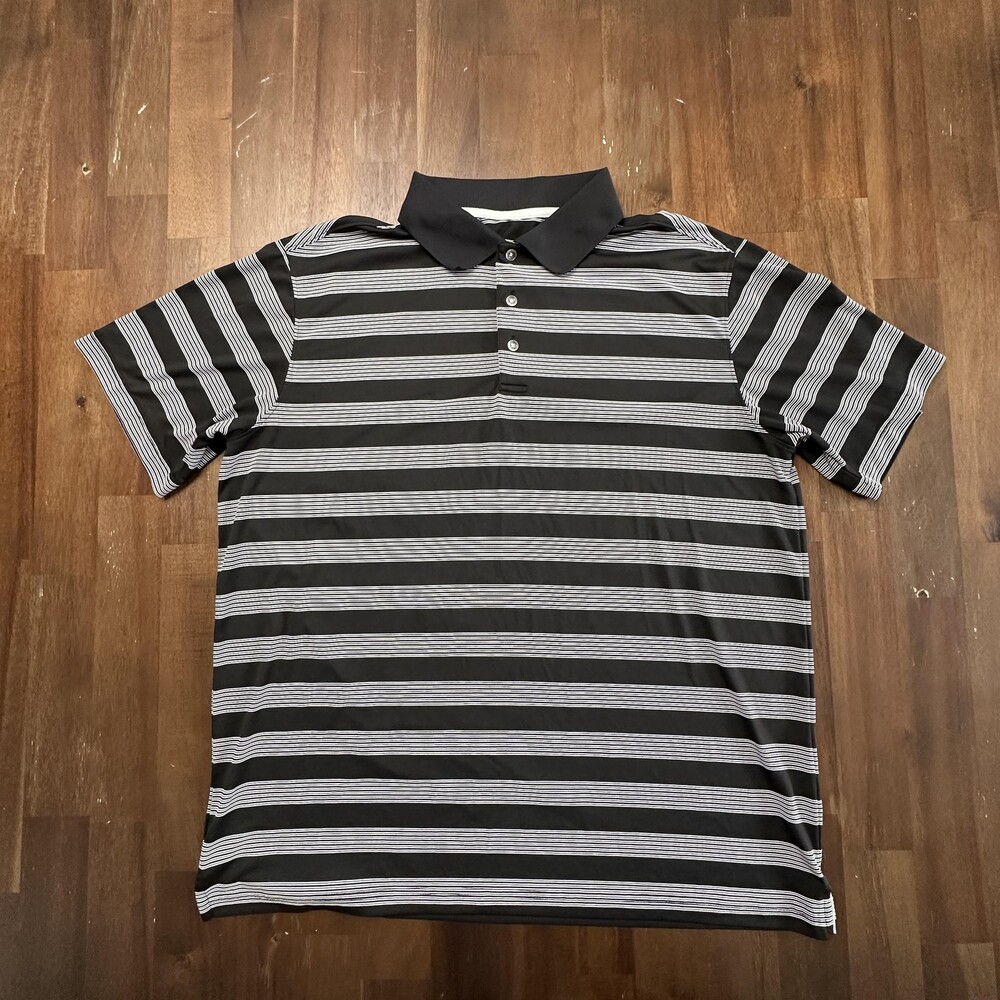 Slazenger Polo Shirt Mens 2XL Black Gray Striped Golf Performance Polyester